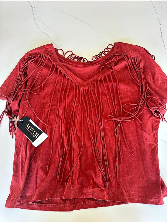 Shyanne Tops - Shyanne Fringe Short Sleeve Top in Red Size XL NWT